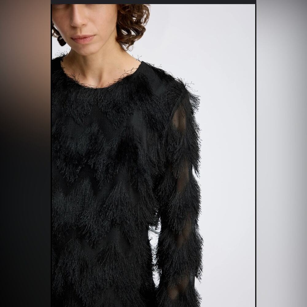 MNG Suit Black Fringe Sweater – Size S NWOT